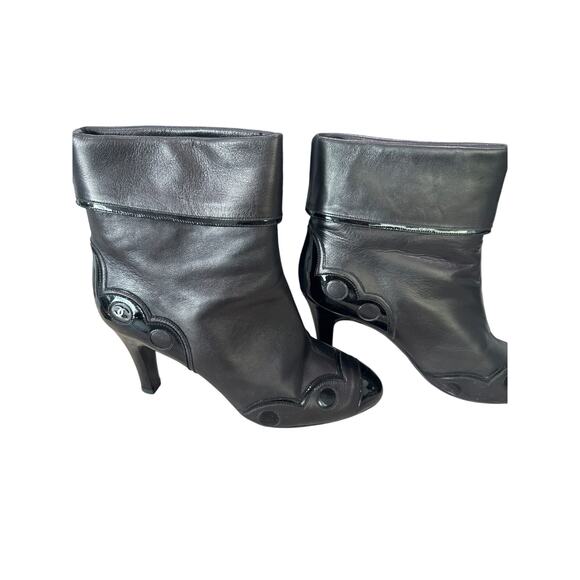 Chanel Short Boots Pumps Coco Mark Leather Black Size 38 US 8 3” Heel - Picture 1 of 10